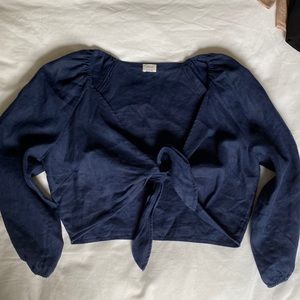 Aritzia linen tie front top